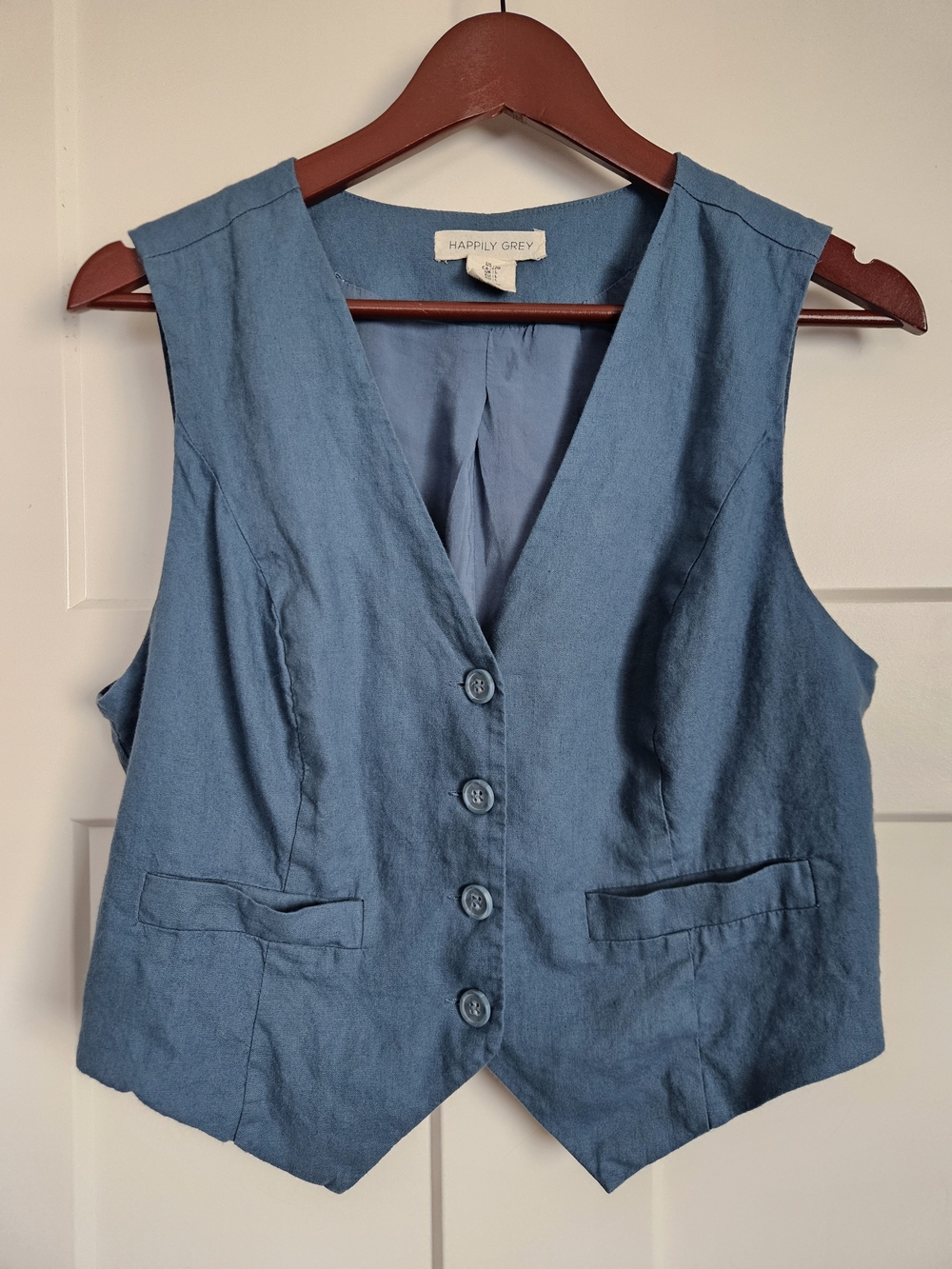 Happily Grey Blue Button Front Vest Size Large Tailored Waistcoat